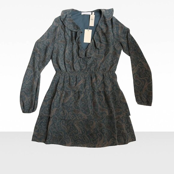 Aritzia Little Moon Blue Paisley Long-Sleeve Tiered Dress M - NWT - Picture 1 of 13